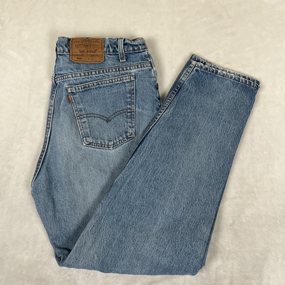 Vintage Levi's 560 Orange Tab Jeans Mens 36x32 Blue Relaxed Tapered Denim USA